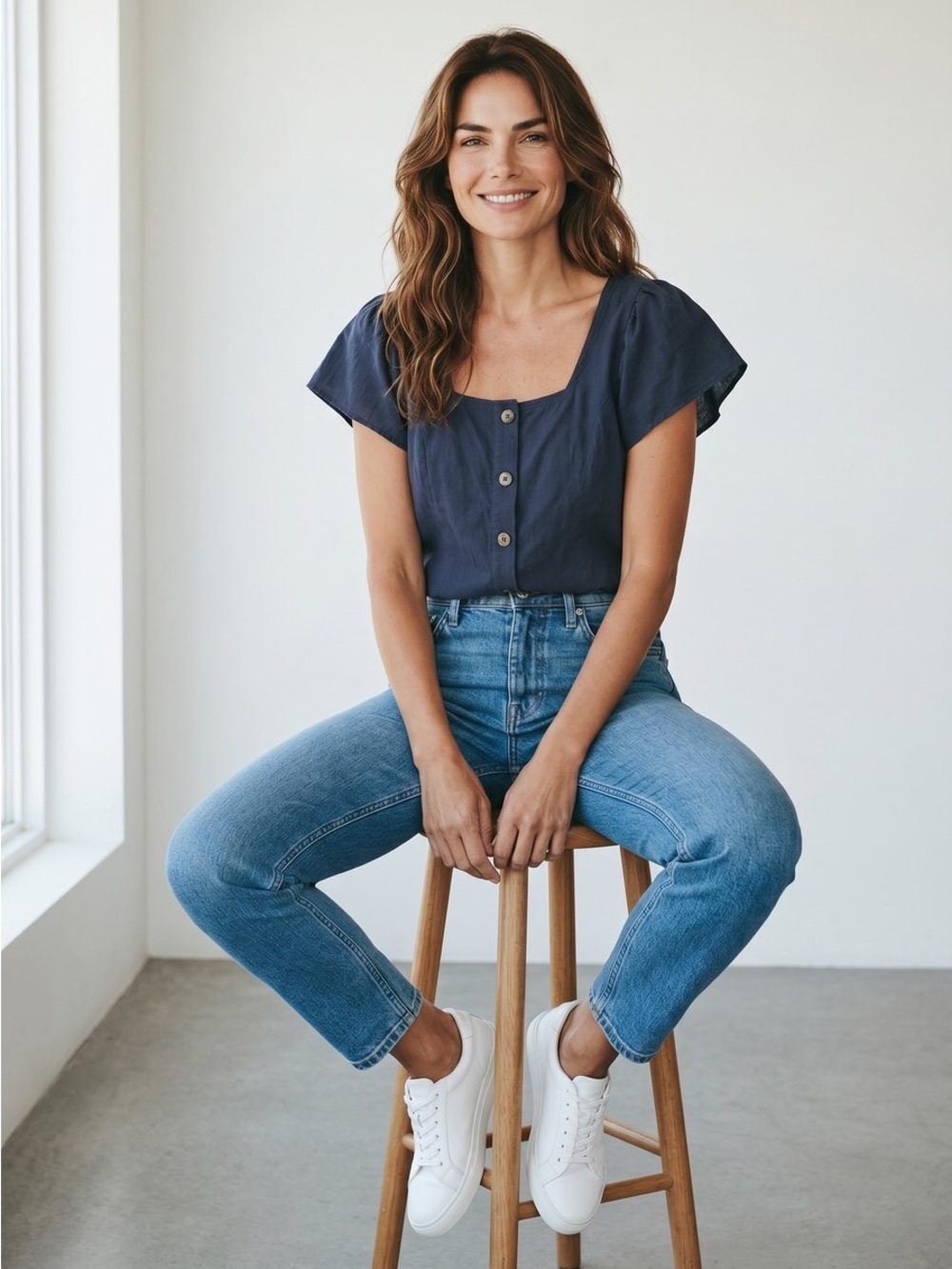 Universal Thread Navy Square Neck Smocked Top Small